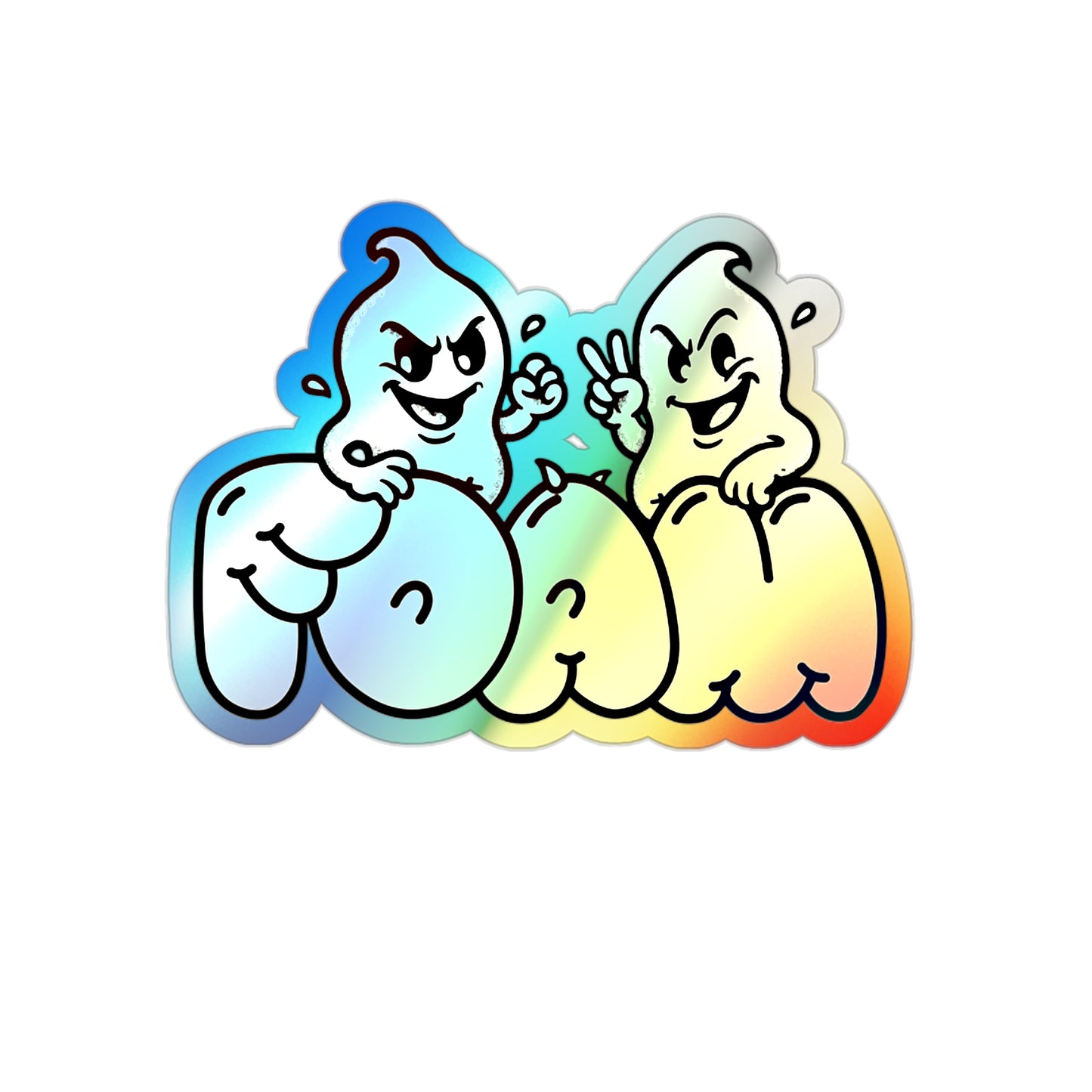 Holographic Grim & Grom Sticker — Rainbow Chrome