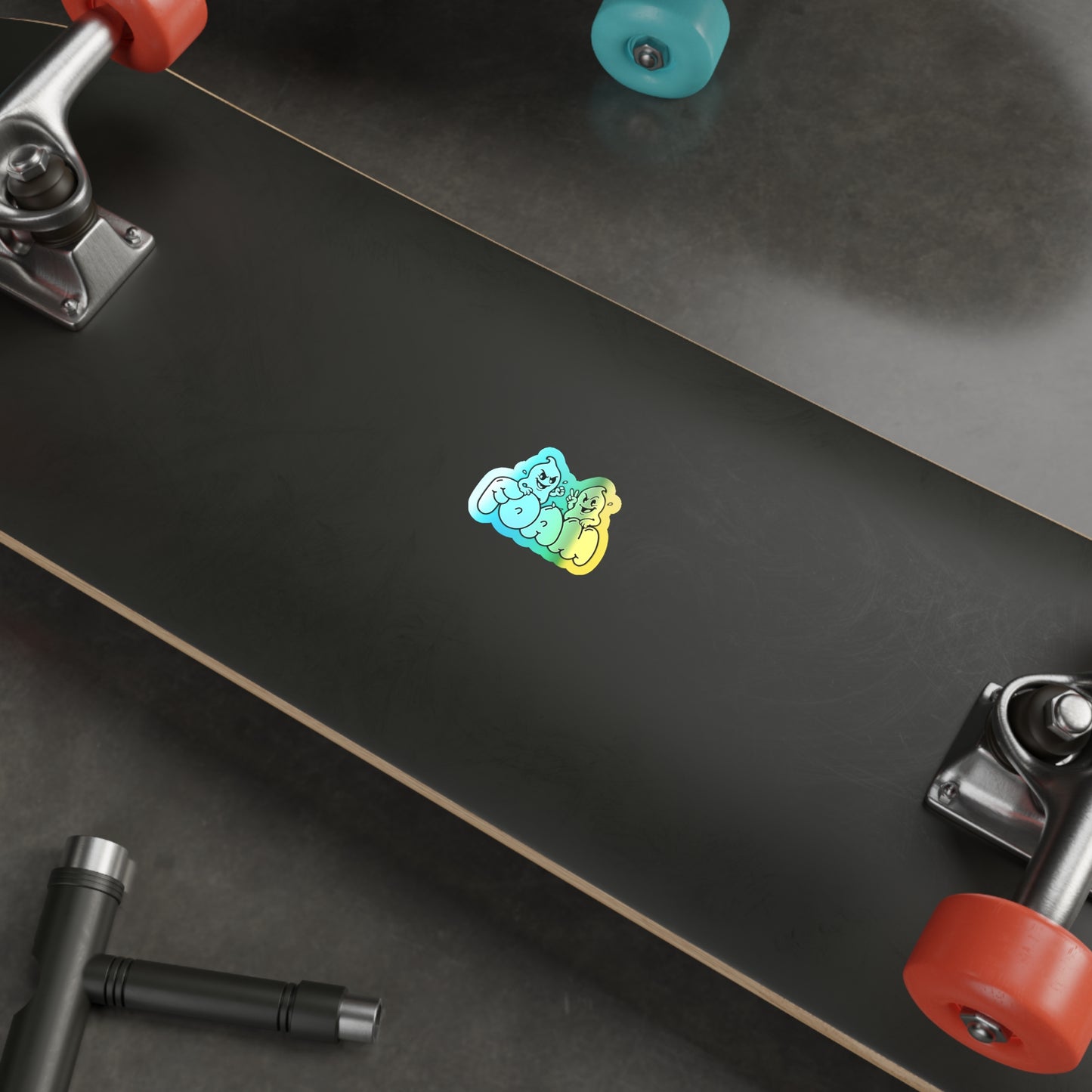 Holographic Grim & Grom Sticker — Rainbow Chrome