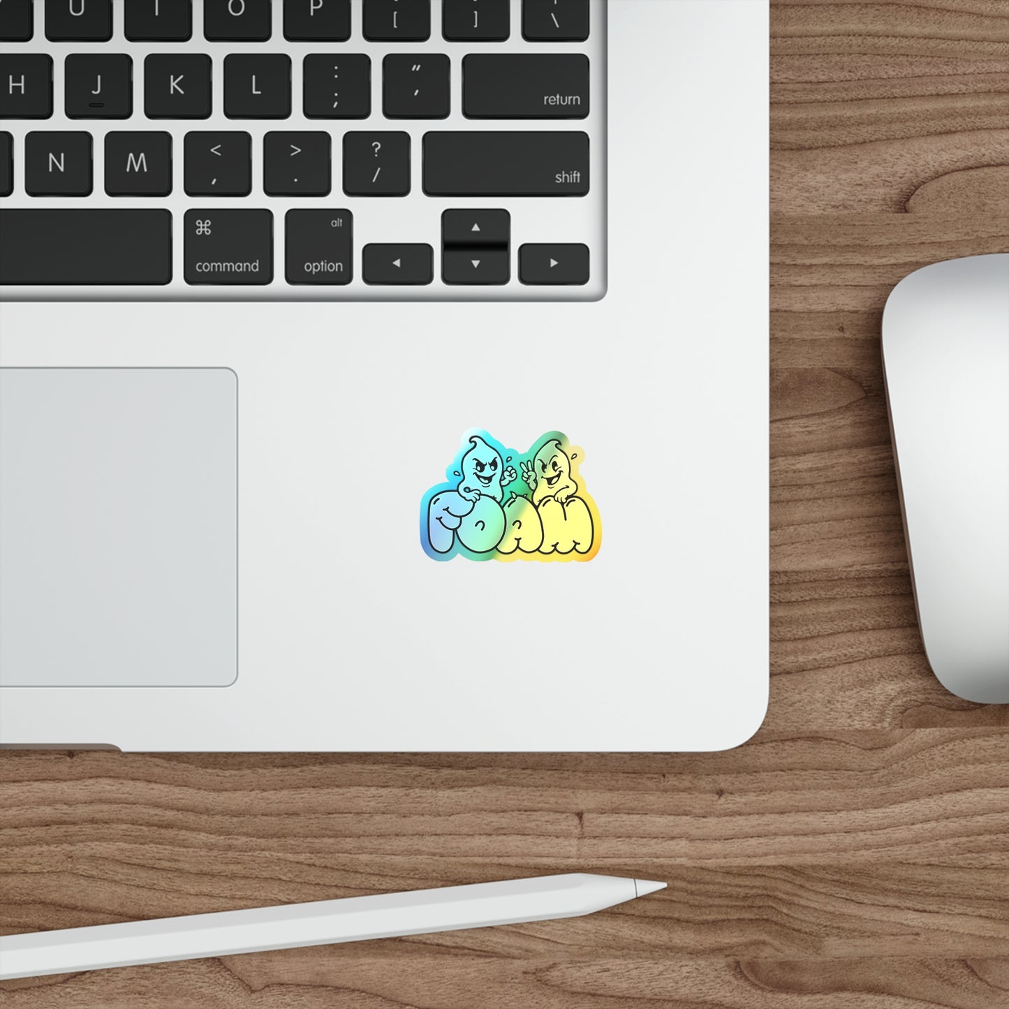 Holographic Grim & Grom Sticker — Rainbow Chrome