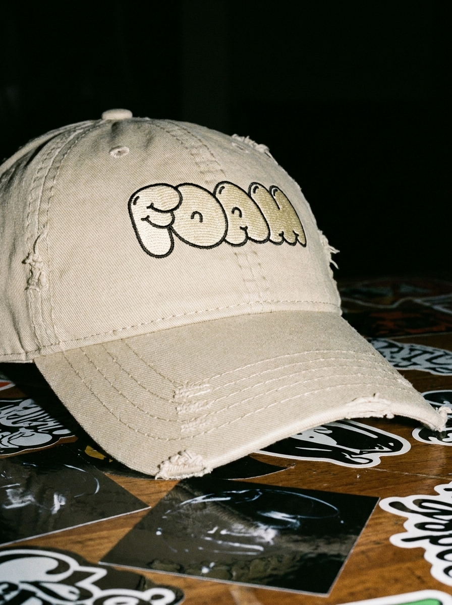(SOLD OUT) FOAM "LOGO" LIMITED DISTRESSED BASEBALL CAP